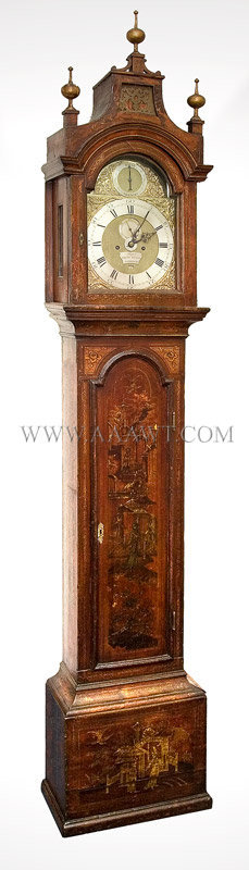 Tall Case Clock
English, for the Spanish Market
Superb Chinoiserie Decoration
Case bares the paper setup instructions label of Diego Evans in Spanish
David Evans & Peter Higgs
Circa 1760, entire view